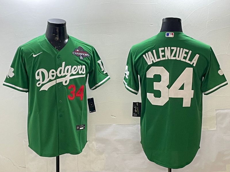 Men Los Angeles Dodgers #34 Valenzuela Green Fashion 2025 Nike MLB Jersey style 3->los angeles dodgers->MLB Jersey